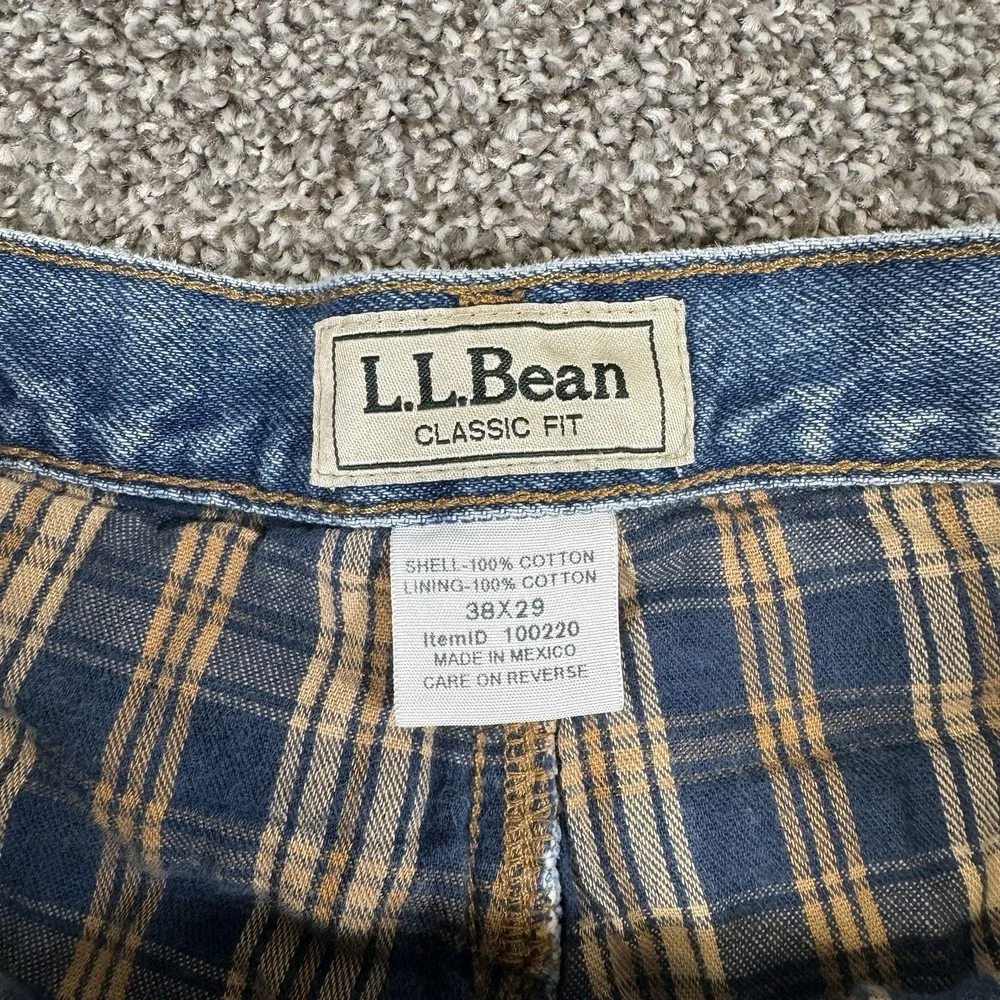 LL Bean Jeans Adult 38x29‎ Blue Denim Classic Fit Flannel Lined Straight
